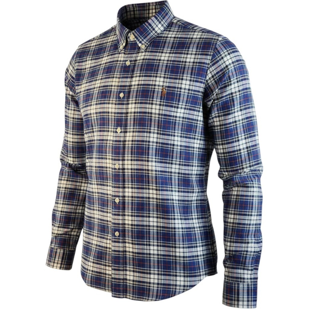 RALPH LAUREN Oxford Shirt Mens XL Button Up Classic Fit Madras Plaid Flesh Pony
